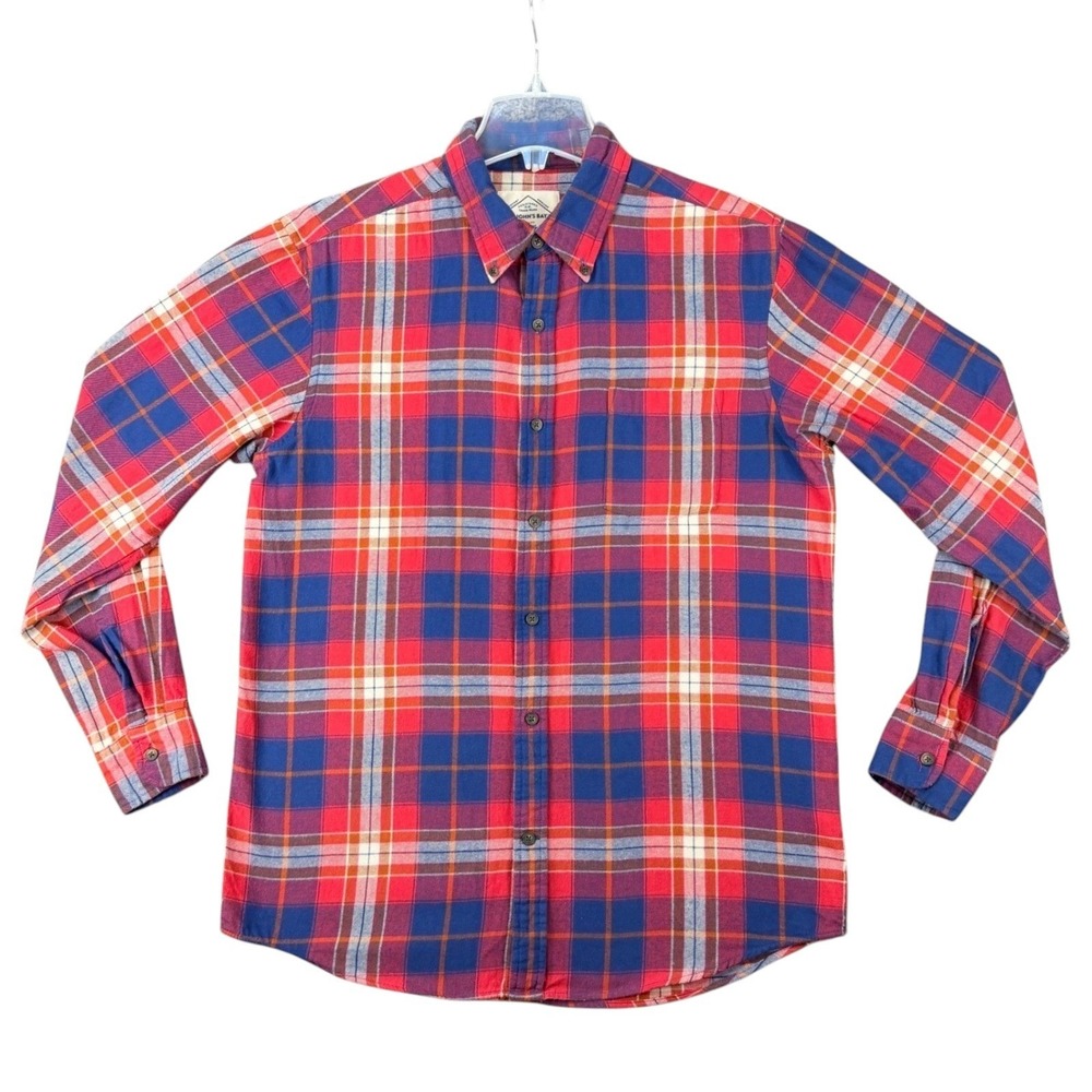 St. John's Bay Mens M Red Navy Blue Legacy Flannel Shirt Button Down Long Sleeve